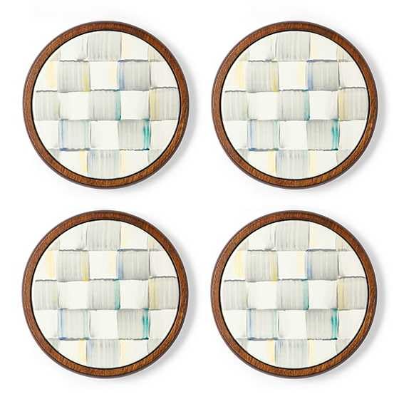 MACKENZIE-CHILDS Round Enamel Coasters Table Coasters for Drinks Set of 4 Gray-and-White Sterling Check