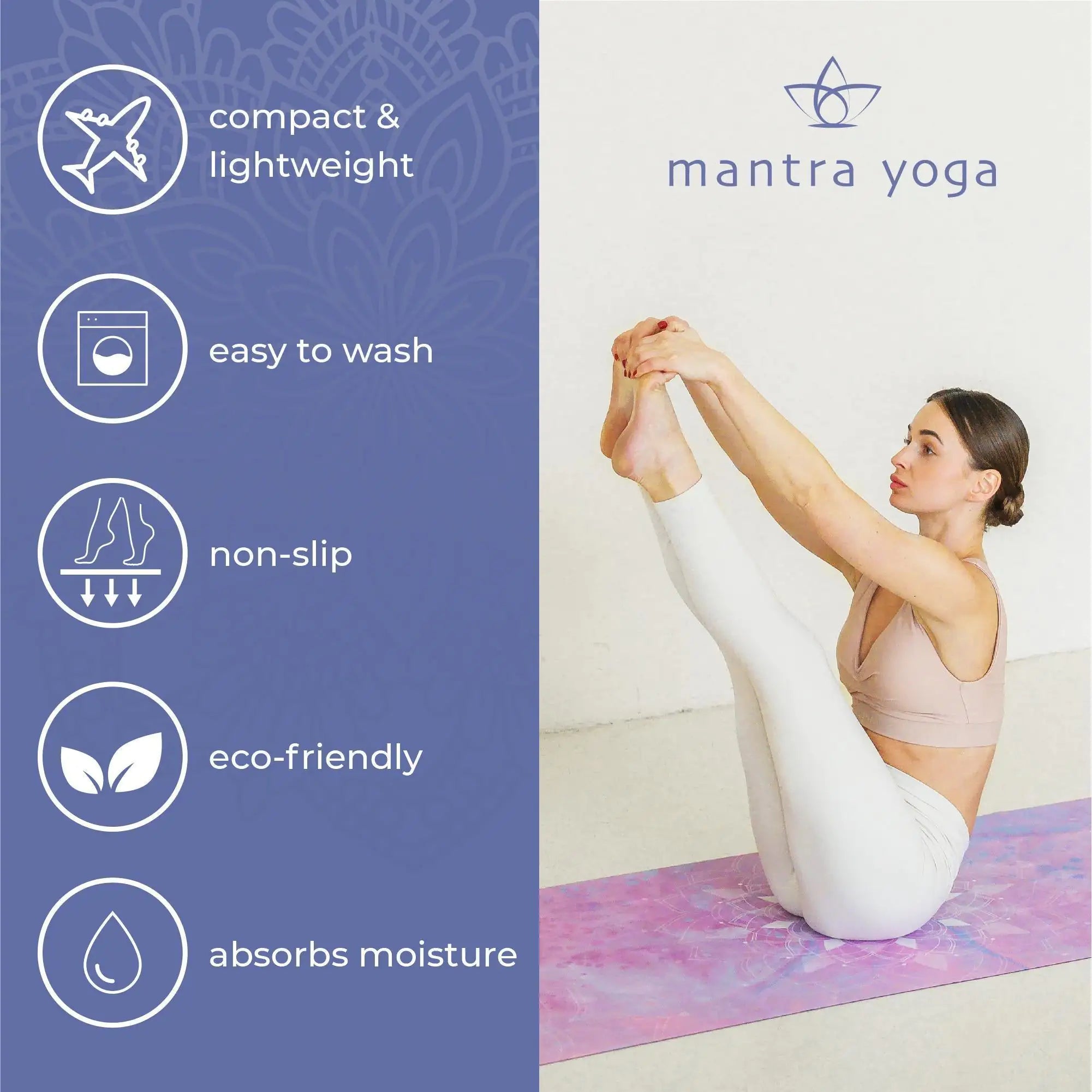 Mantra Yoga 1.5mm with Knee Pad Bag 72x24 inch 2,6 lbs Foldable Fitness Exercise Mat with Bag Lightweight, Compact & Eco Friendly Non Slip & Washable For All Types of Yoga