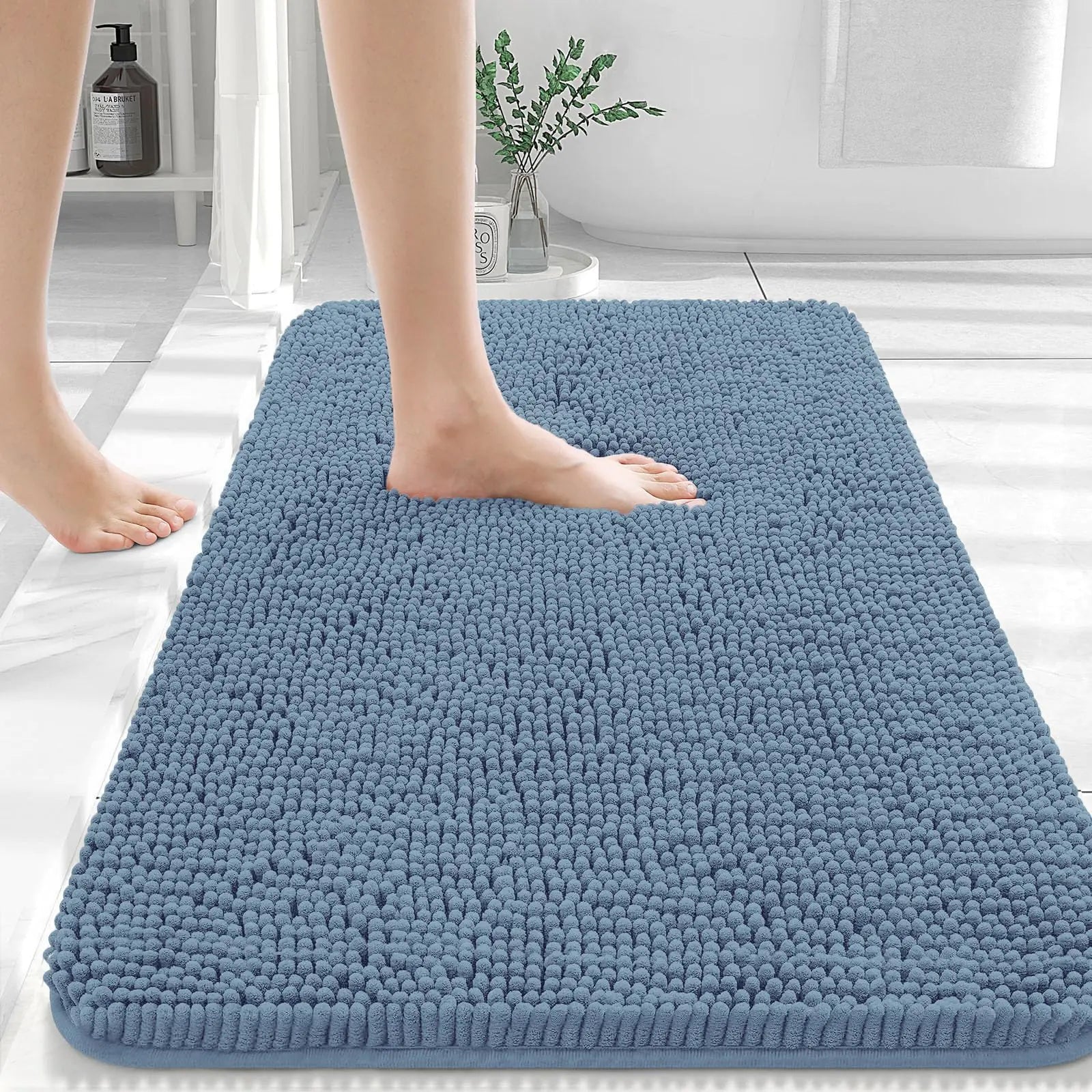 OLANLY Bathroom Rugs 36x24 Extra Soft Absorbent Chenille Bath Rugs Rubber Backing Quick Dry Machine Washable Bath Mats for Bathroom Floor Tub and Shower Home Decor Accessories Airy Blue