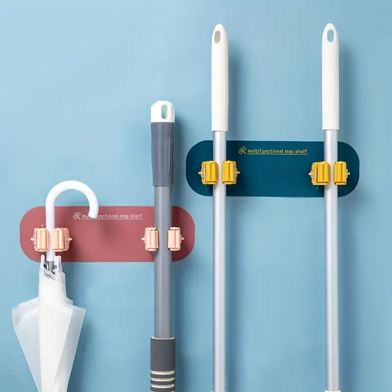 Double-Headed Mop Rack with Strong Adhesive Clip