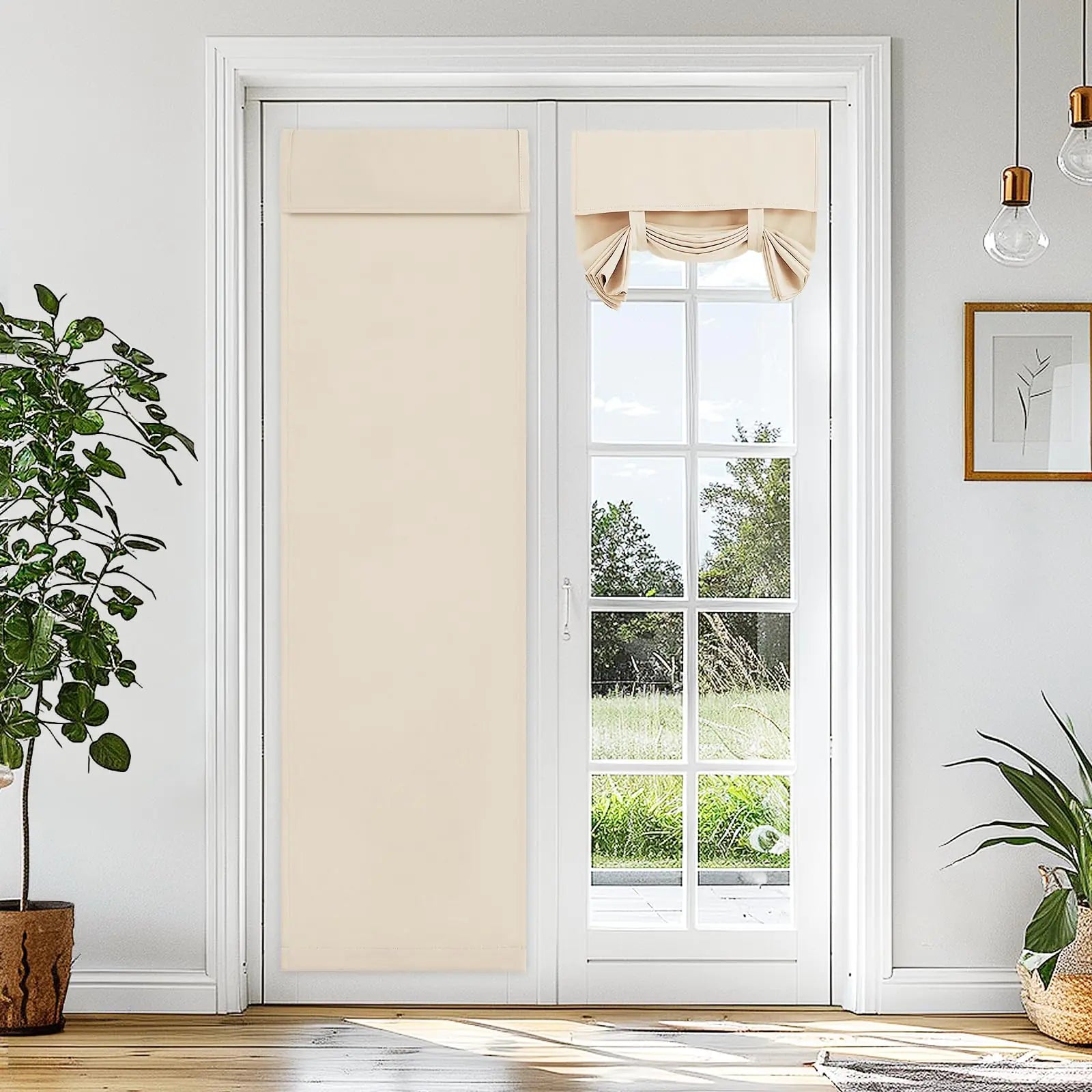 Vatge Tricia Door Curtains - Blackout French Door Curtain Room Darkening Window Drape Privacy Tie Up Door Blind for Patio Door Sidelight Glass Door Curtain 1 Panel W30 x L70 Light Beige