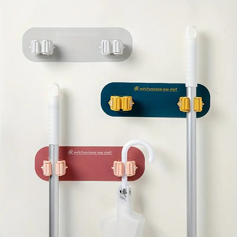 Double-Headed Mop Rack with Strong Adhesive Clip
