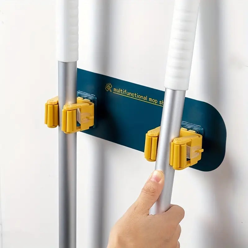 Double-Headed Mop Rack with Strong Adhesive Clip