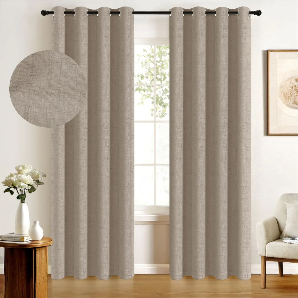 100% Blackout Curtains 84 Inches LongLinen Blackout Curtains 84 Inch Length 2 Panels SetThermal Insulated Full Light Blackout Curtains for Bedroom/Living Room50" W x 84" L 2 PanelsFaux Linen
