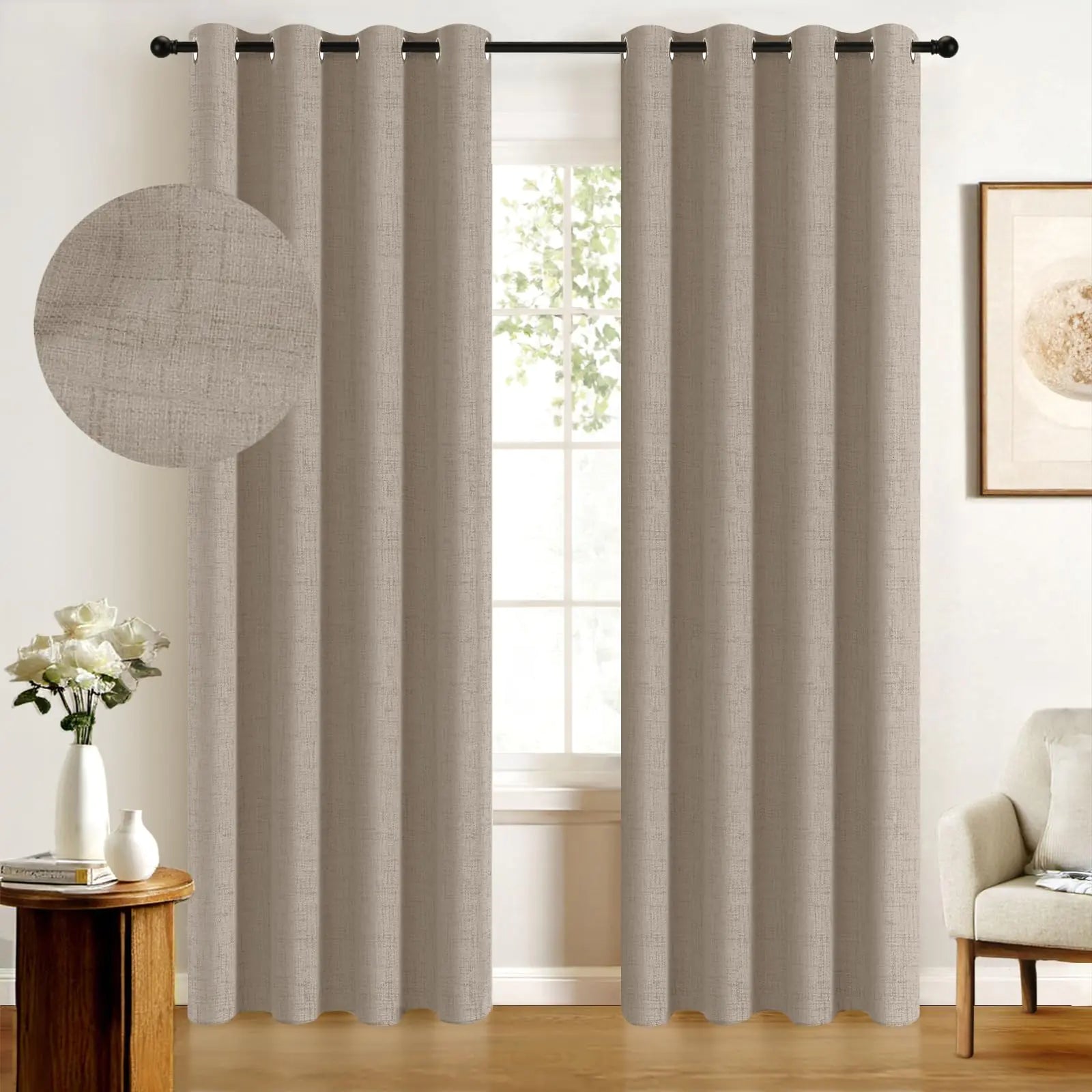 100% Blackout Curtains 84 Inches LongLinen Blackout Curtains 84 Inch Length 2 Panels SetThermal Insulated Full Light Blackout Curtains for Bedroom/Living Room50" W x 84" L 2 PanelsFaux Linen